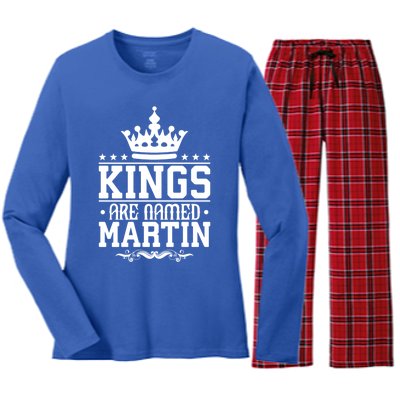 Kings Are Named Martin Personalized Name Joke Funny Cool Gift Women's Long Sleeve Flannel Pajama Set 