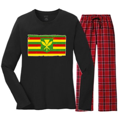 Kanaka Maoli Flag  Women's Long Sleeve Flannel Pajama Set 