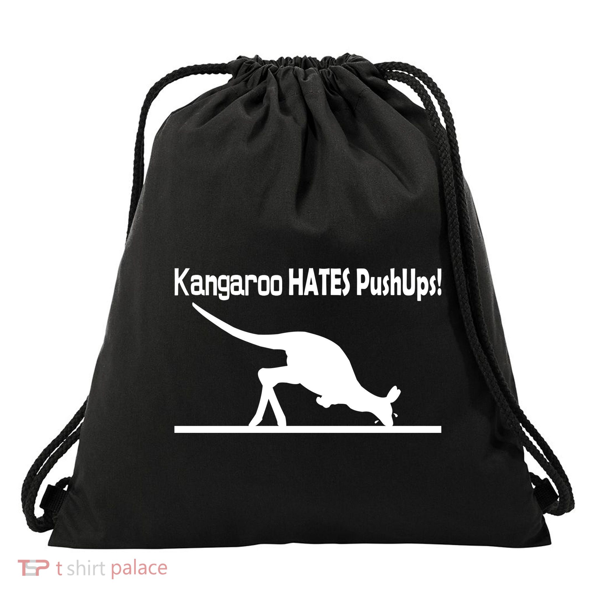 Kangaroo Hates Pushups Drawstring Bag