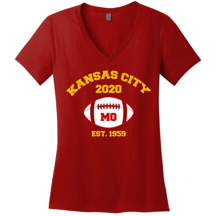 Kansas City 2020 Est 1959 KC Football Women's V-Neck T-Shirt