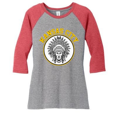 Kansas City Football Vintage Retro KC Logo Women's Tri-Blend 3/4-Sleeve Raglan Shirt