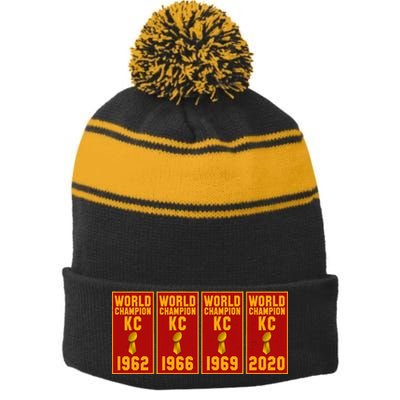 Kansas City Football World Champion Banners Stripe Pom Pom Beanie