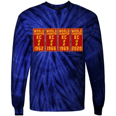 Kansas City Football World Champion Banners Tie-Dye Long Sleeve Shirt