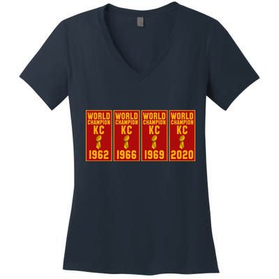 Kansas City Football World Champion Banners Women's V-Neck T-Shirt