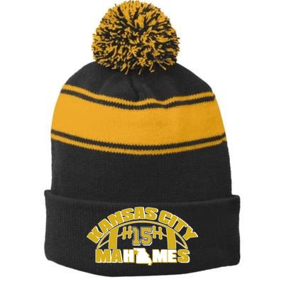 Kansas City Mahomes Football Fan Stripe Pom Pom Beanie