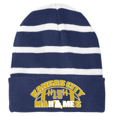 Kansas City Mahomes Football Fan Striped Beanie with Solid Band