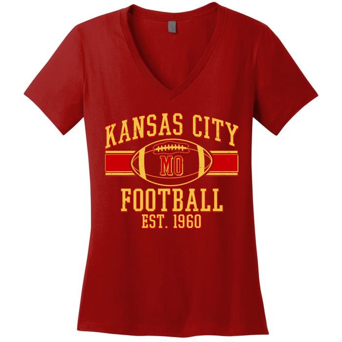 Kansas City MO Football Est 1960 Women's V-Neck T-Shirt