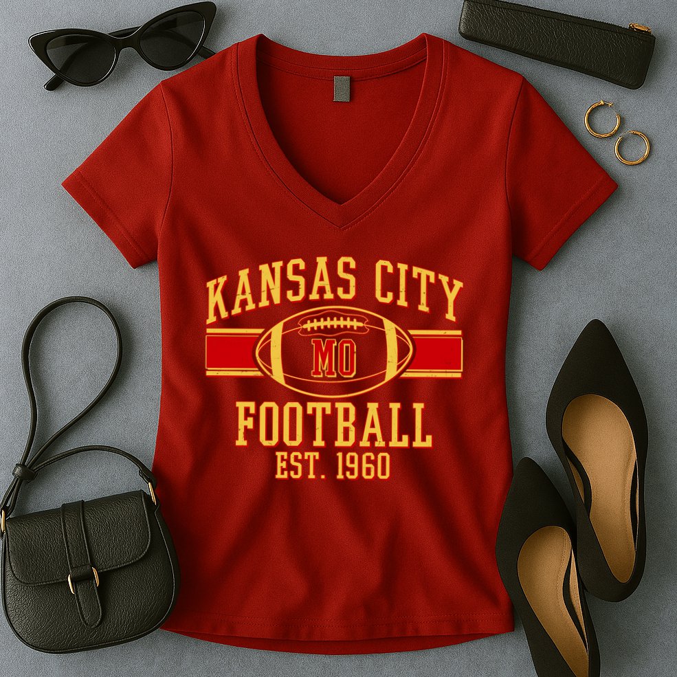 Kansas City MO Football Est 1960 Women's V-Neck T-Shirt