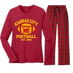 Kansas City MO KC Fooball Mahomes Fan Women's Long Sleeve Flannel Pajama Set 