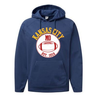 Kansas City MO KC Football EST 1959 Emblem Performance Fleece Hoodie