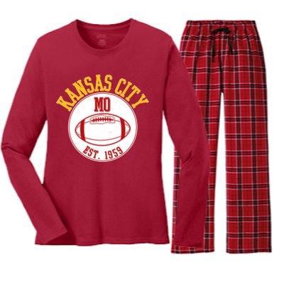 Kansas City MO KC Football EST 1959 Emblem Women's Long Sleeve Flannel Pajama Set 