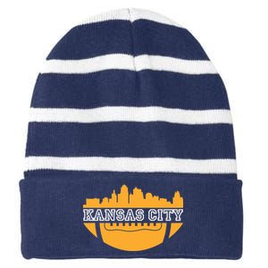 Kansas City Skyline Football Striped Beanie with Solid Band