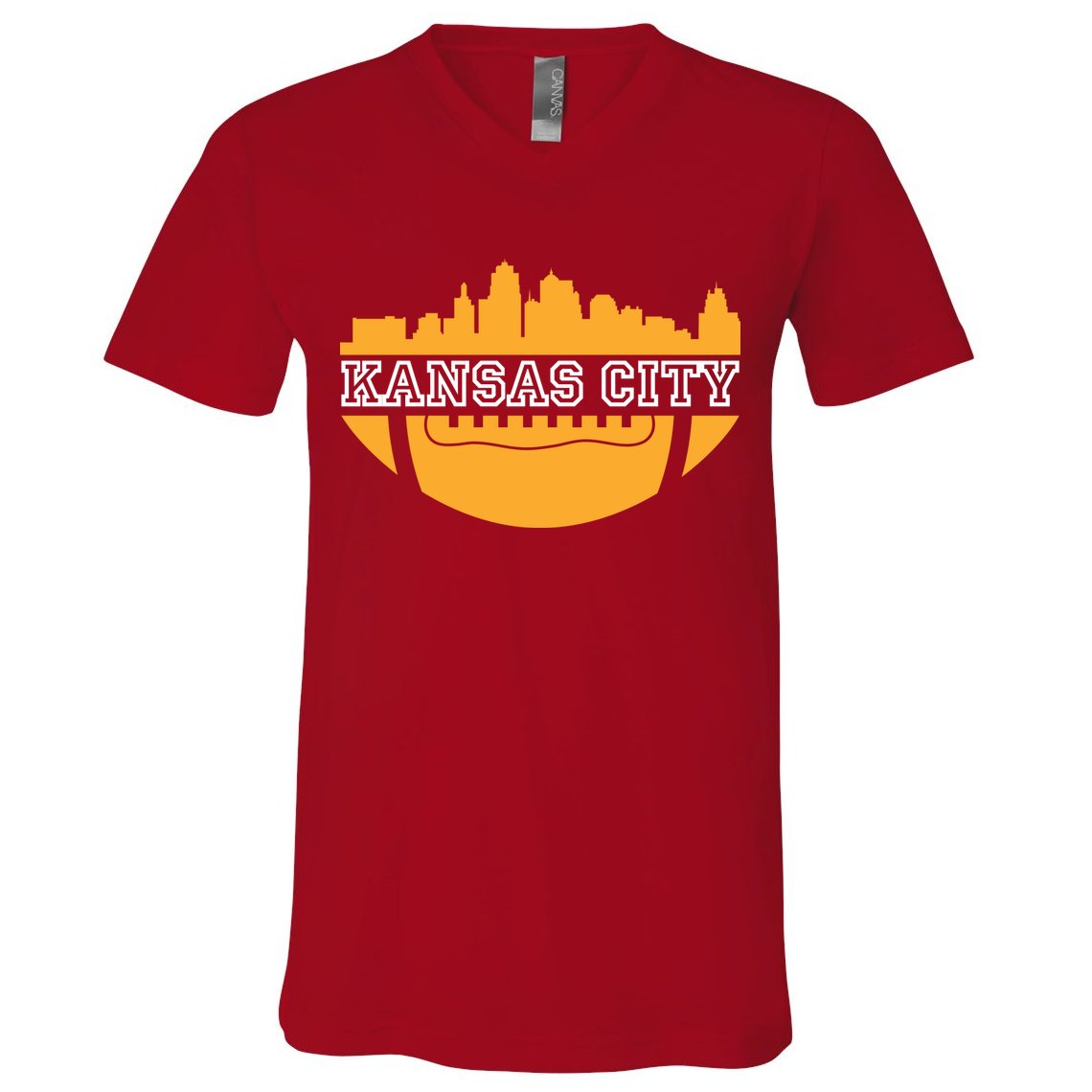 Kansas City Skyline Football V-Neck T-Shirt