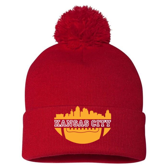 Kansas City Skyline Football Pom Pom 12in Knit Beanie
