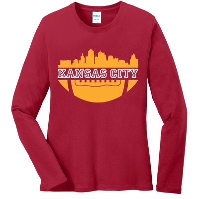 Kansas City Skyline Football Ladies Long Sleeve Shirt