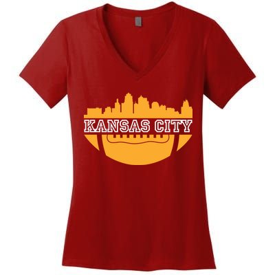 Kansas City Skyline Football Women's V-Neck T-Shirt