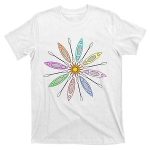 Kayaks and Paddles Around the Sun Kayakers Mandala Design T-Shirt