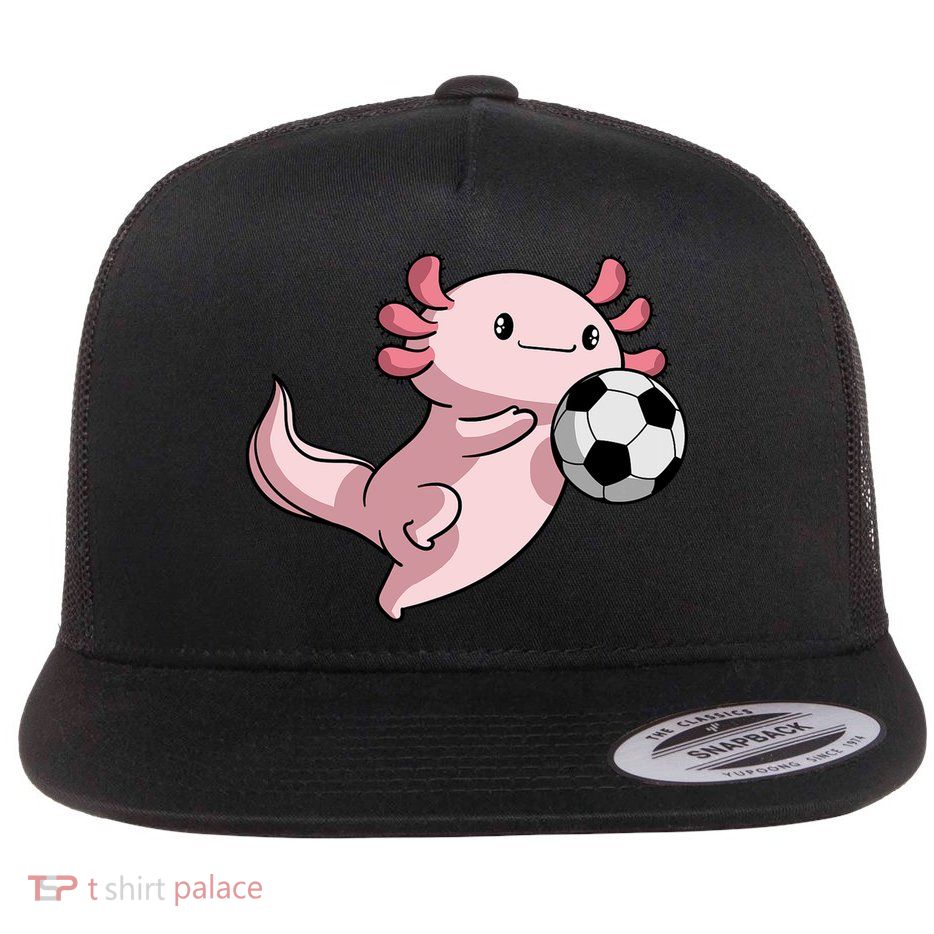 Kawaii Axolotl Pun Funny Soccer Player Flat Bill Trucker Hat