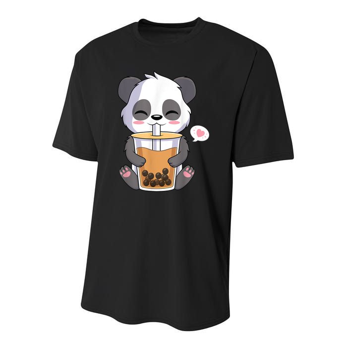 Kawaii Anime Panda Drinking Boba Bubble Tea Youth Performance Sprint T-Shirt