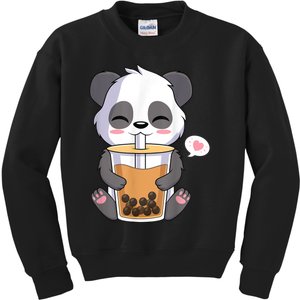 Kawaii Anime Panda Drinking Boba Bubble Tea Kids Sweatshirt