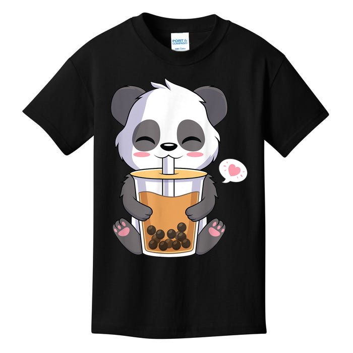 Kawaii Anime Panda Drinking Boba Bubble Tea Kids T-Shirt