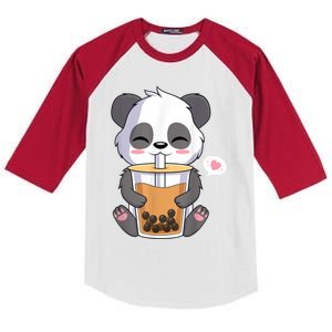 Kawaii Anime Panda Drinking Boba Bubble Tea Kids Colorblock Raglan Jersey