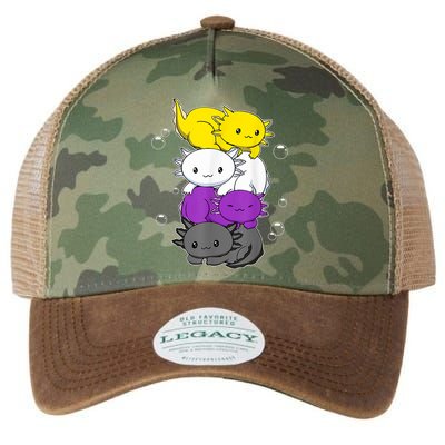 Kawaii Axolotl Pile Nonbinary Flag LGBTQ Legacy Tie Dye Trucker Hat