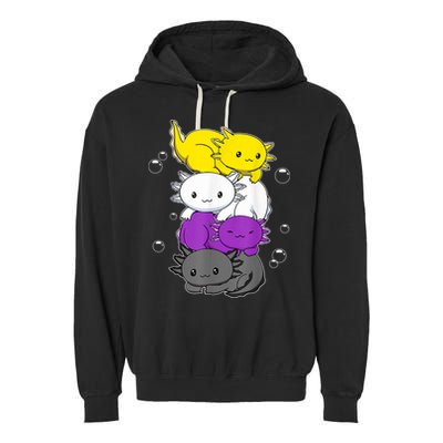 Kawaii Axolotl Pile Nonbinary Flag LGBTQ Garment-Dyed Fleece Hoodie