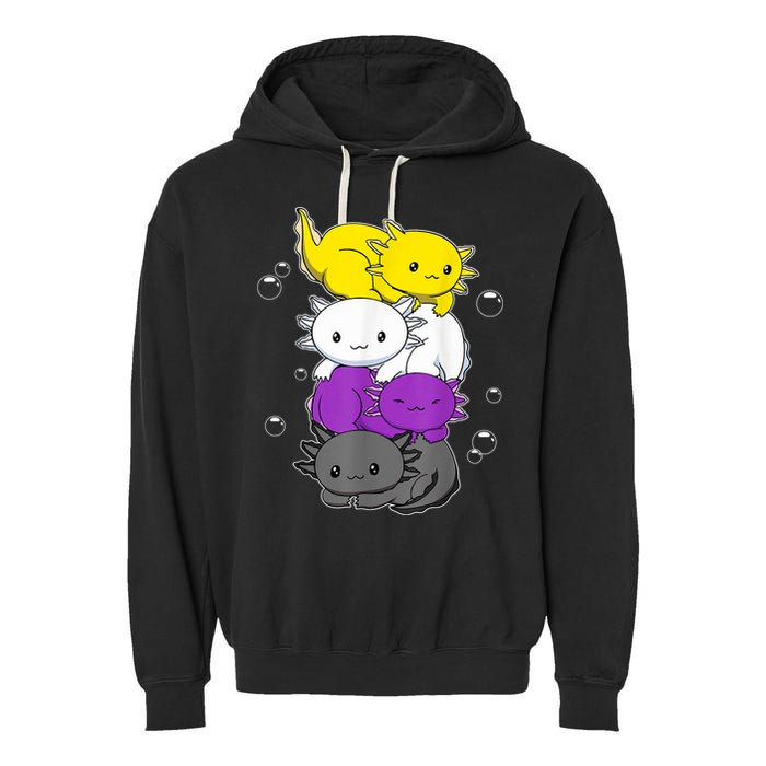 Kawaii Axolotl Pile Nonbinary Flag LGBTQ Garment-Dyed Fleece Hoodie