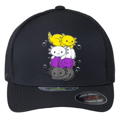 Kawaii Axolotl Pile Nonbinary Flag LGBTQ Flexfit Unipanel Trucker Cap