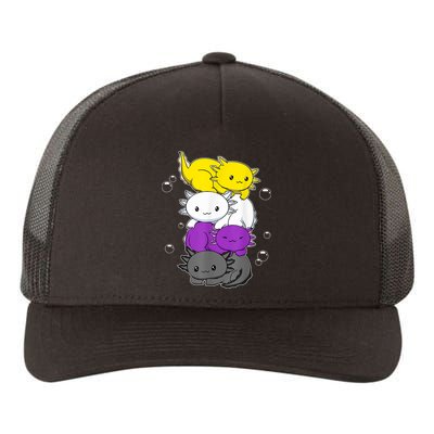 Kawaii Axolotl Pile Nonbinary Flag LGBTQ Yupoong Adult 5-Panel Trucker Hat