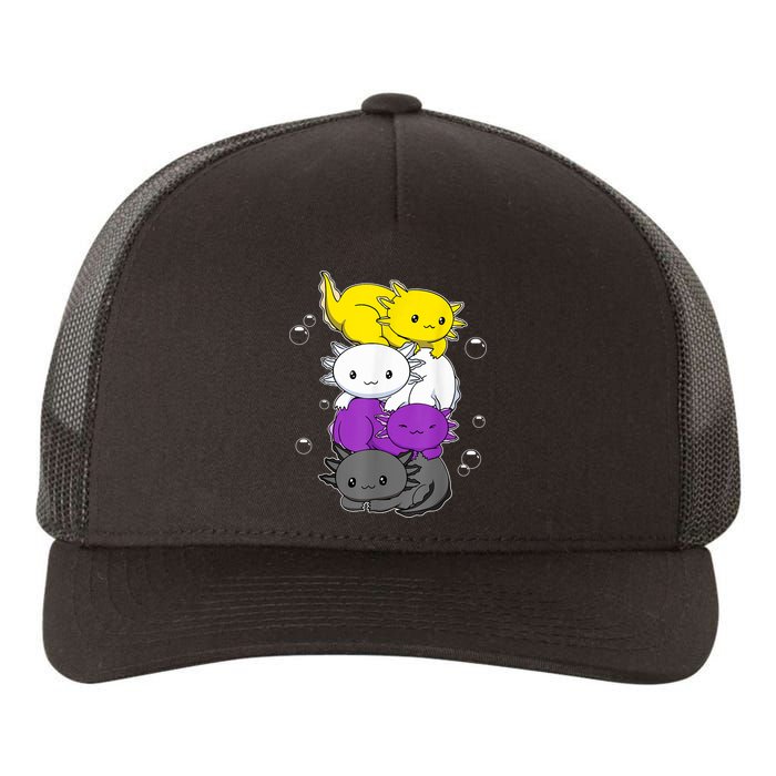 Kawaii Axolotl Pile Nonbinary Flag LGBTQ Yupoong Adult 5-Panel Trucker Hat