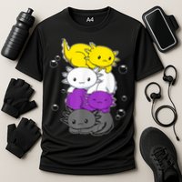 Kawaii Axolotl Pile Nonbinary Flag LGBTQ Performance Shirt