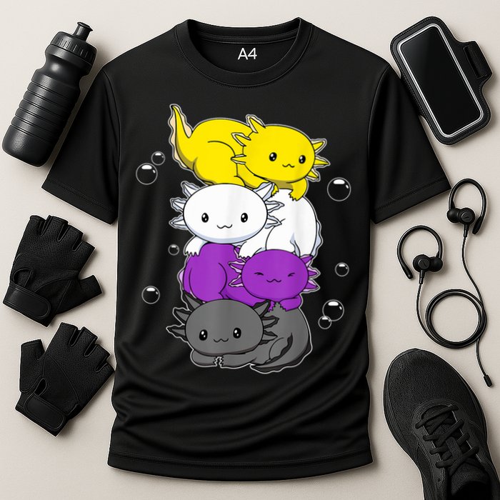 Kawaii Axolotl Pile Nonbinary Flag LGBTQ Performance Shirt