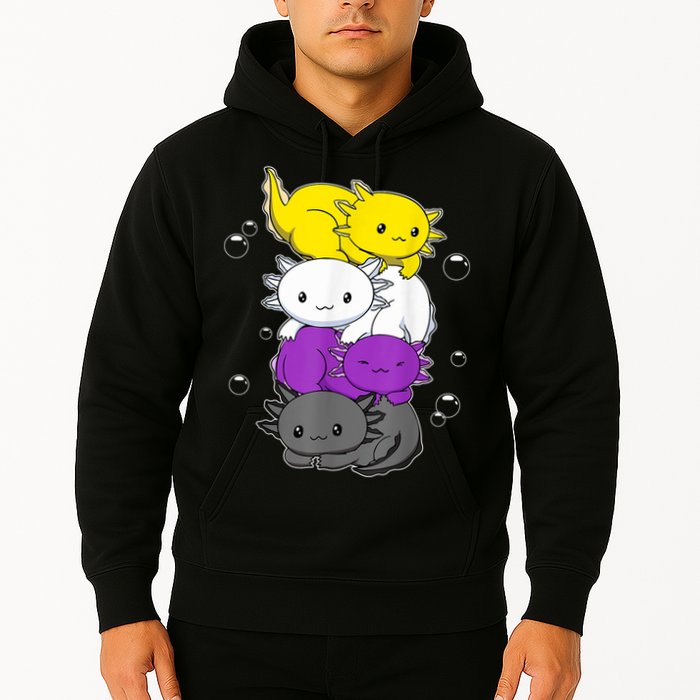 Kawaii Axolotl Pile Nonbinary Flag LGBTQ Hoodie