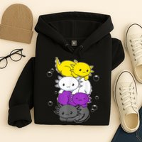 Kawaii Axolotl Pile Nonbinary Flag LGBTQ Hoodie