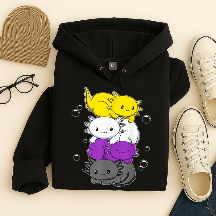 Kawaii Axolotl Pile Nonbinary Flag LGBTQ Hoodie
