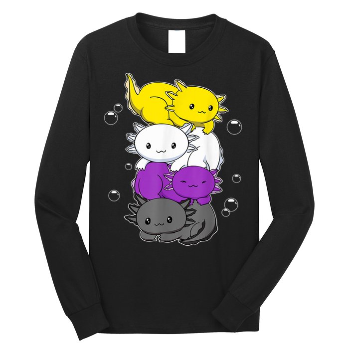 Kawaii Axolotl Pile Nonbinary Flag LGBTQ Long Sleeve Shirt