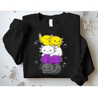 Kawaii Axolotl Pile Nonbinary Flag LGBTQ Sweatshirt