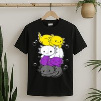 Kawaii Axolotl Pile Nonbinary Flag LGBTQ T-Shirt