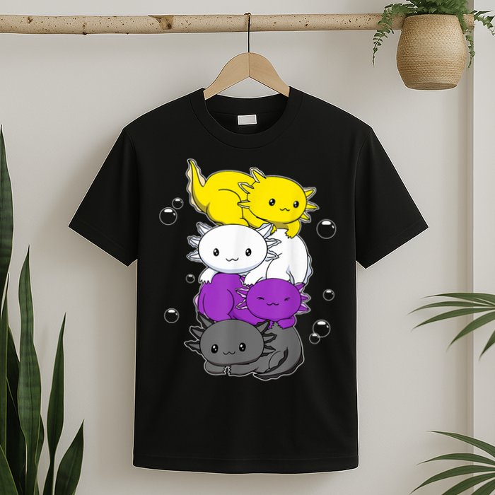 Kawaii Axolotl Pile Nonbinary Flag LGBTQ T-Shirt