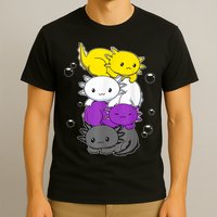 Kawaii Axolotl Pile Nonbinary Flag LGBTQ T-Shirt