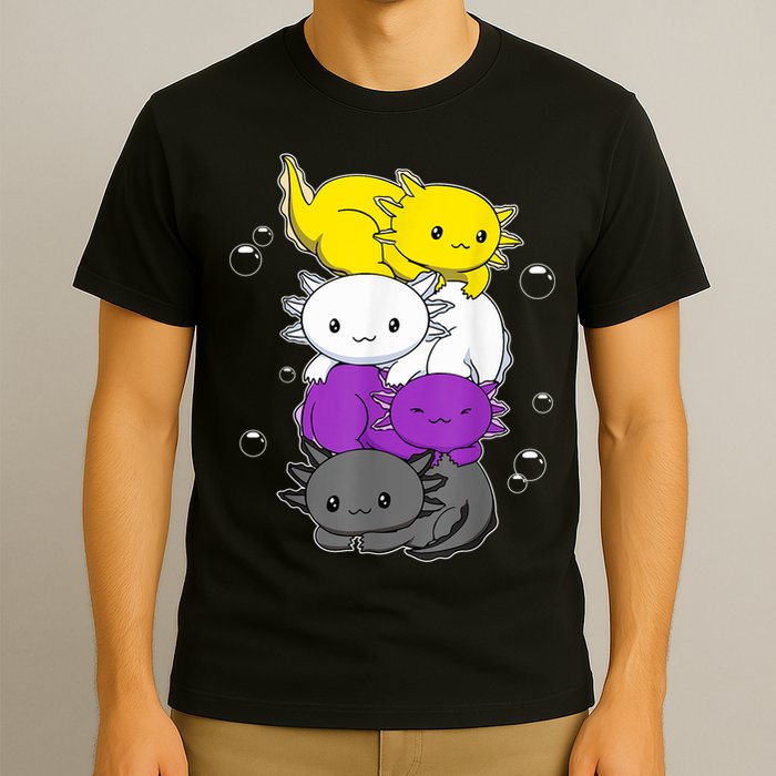 Kawaii Axolotl Pile Nonbinary Flag LGBTQ T-Shirt