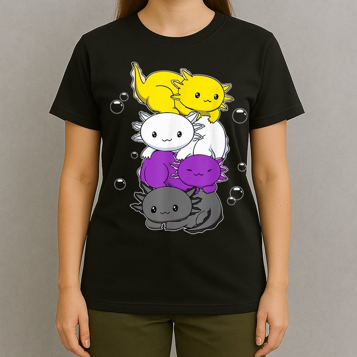 Kawaii Axolotl Pile Nonbinary Flag LGBTQ T-Shirt