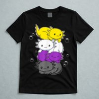 Kawaii Axolotl Pile Nonbinary Flag LGBTQ T-Shirt