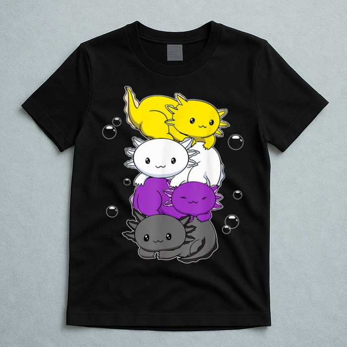 Kawaii Axolotl Pile Nonbinary Flag LGBTQ T-Shirt