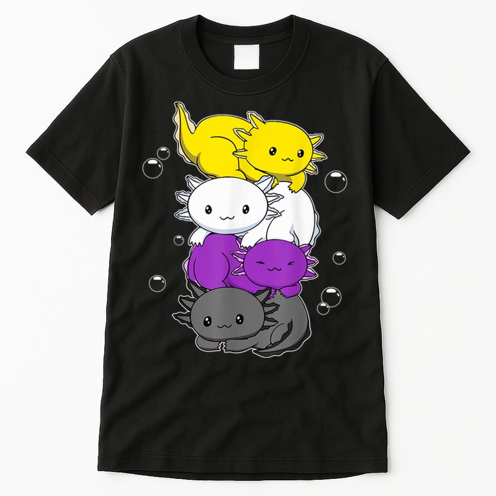 Kawaii Axolotl Pile Nonbinary Flag LGBTQ Tall T-Shirt