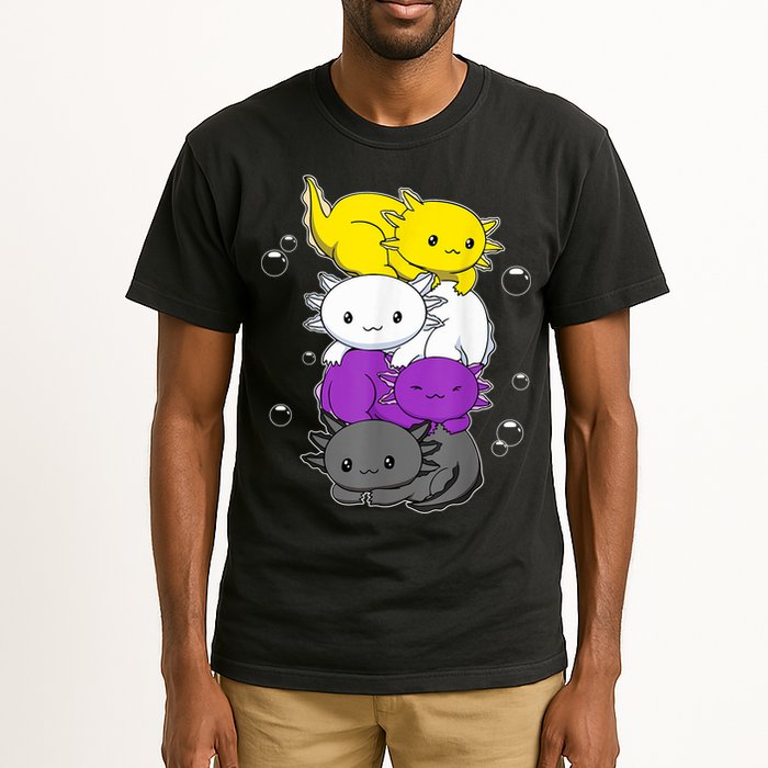 Kawaii Axolotl Pile Nonbinary Flag LGBTQ Tall T-Shirt