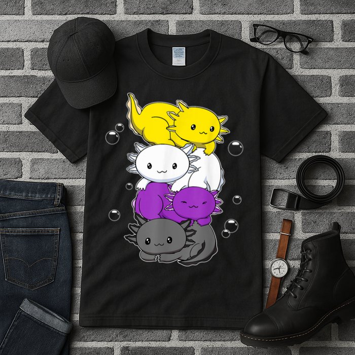 Kawaii Axolotl Pile Nonbinary Flag LGBTQ Tall T-Shirt