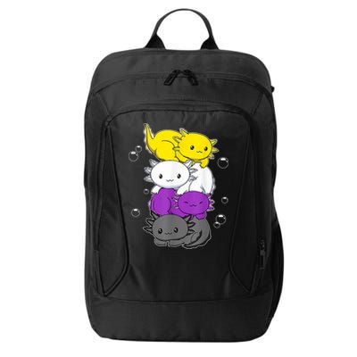 Kawaii Axolotl Pile Nonbinary Flag LGBTQ City Backpack